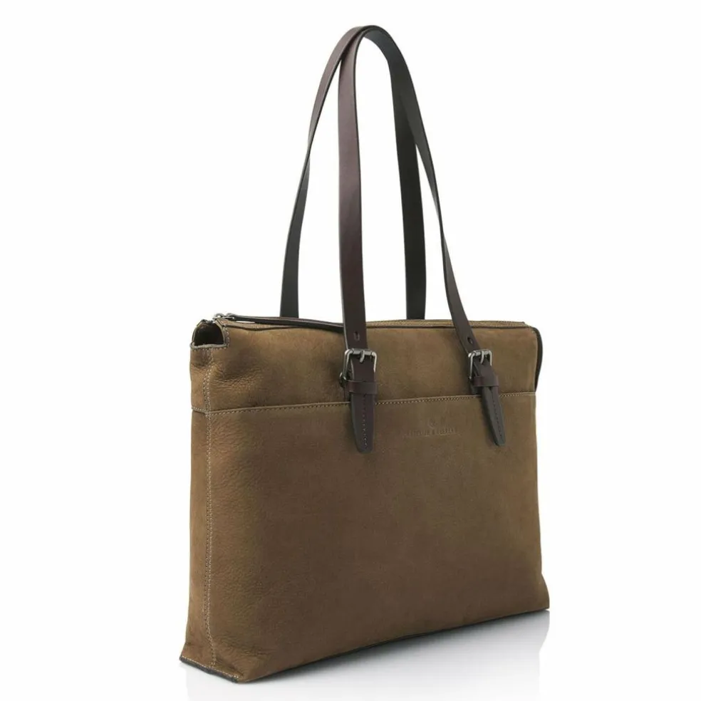 Castelijn & Beerens Nubuck Schultertasche Leder 40 cm Laptopfach