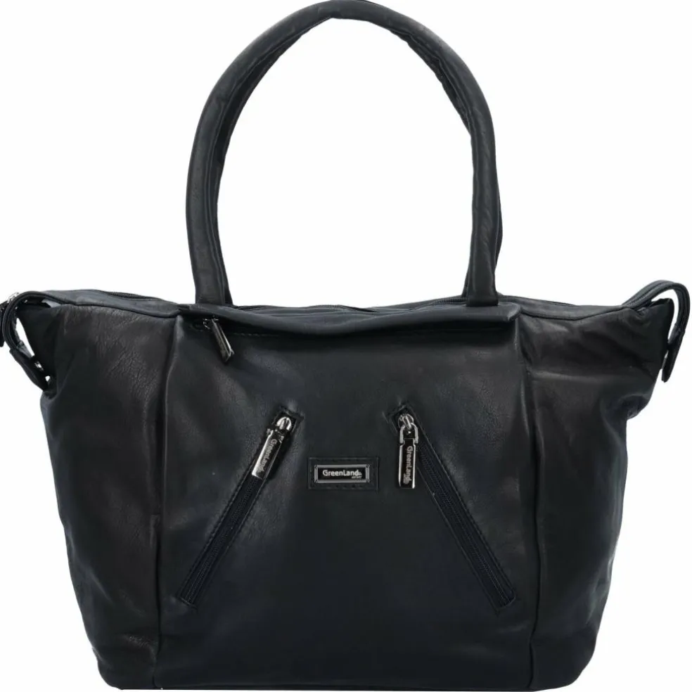 Greenland Nature Black Nappa Shopper Tasche Leder 33 cm