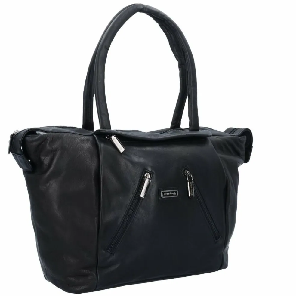 Greenland Nature Black Nappa Shopper Tasche Leder 33 cm
